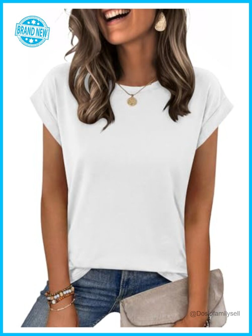 Women's Cap Sleeve Crew Neck T-Shirt Casual Business Blouse